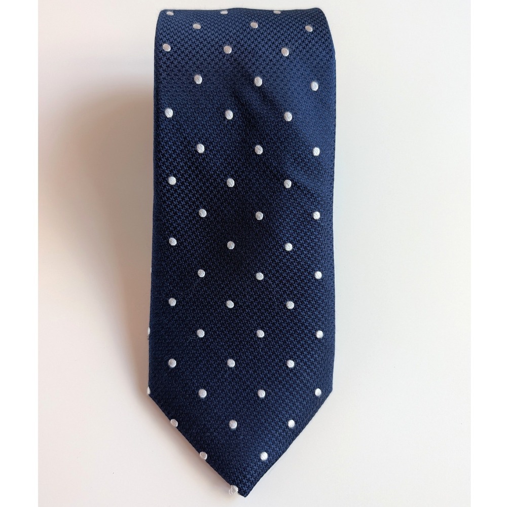 Club Room Mens Navy Blue White‎ Polka Dot 100% Silk Tie Formal Business - Picture 2 of 4
